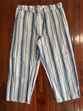 J. Crew Women’s Blue&Light Blue Striped Linen Drawstring Capri Pants Size Small